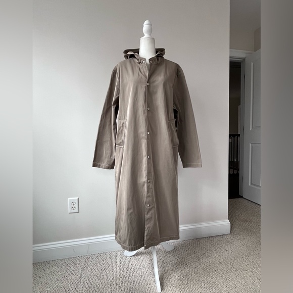 Ih Nom Uh Nit Jackets & Blazers - Ih Nom Uh Nit Taupe Long Raincoat with Contrast Stitching and Snap Buttons